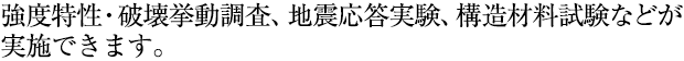 強度特性・破壊挙動調査、地震応答実験、構造材料試験などが実施できます。